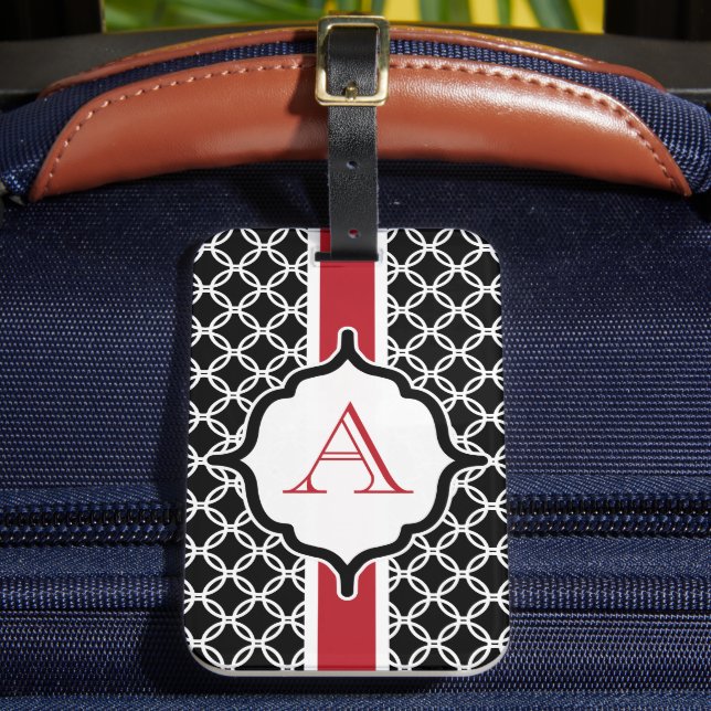 Étiquette À Bagage Étiquette de bagage monogrammée rouge et noir (Insitu Rectoal 2)