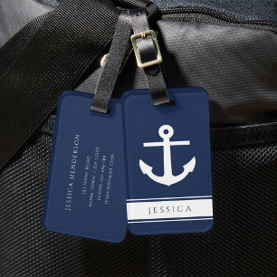 Étiquette À Bagage Étiquette de bagage nautique bleu marine nom perso