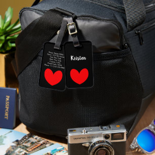Étiquette À Bagage Étiquette de bagage noire personnalisée avec cœur