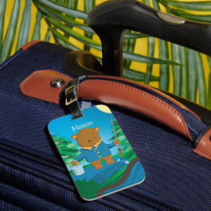 Étiquette À Bagage Étiquette de bagage Ours Brun Pêche Dessin Animé E