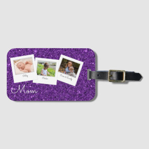 Étiquette À Bagage Étiquette de bagage Paillettes Violettes 3 Photos
