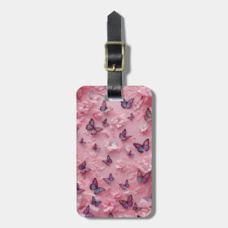 Étiquette À Bagage Étiquette de bagage papillon rose pastel esthétiqu