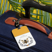 Étiquette de bagage personnalisée abeille florale