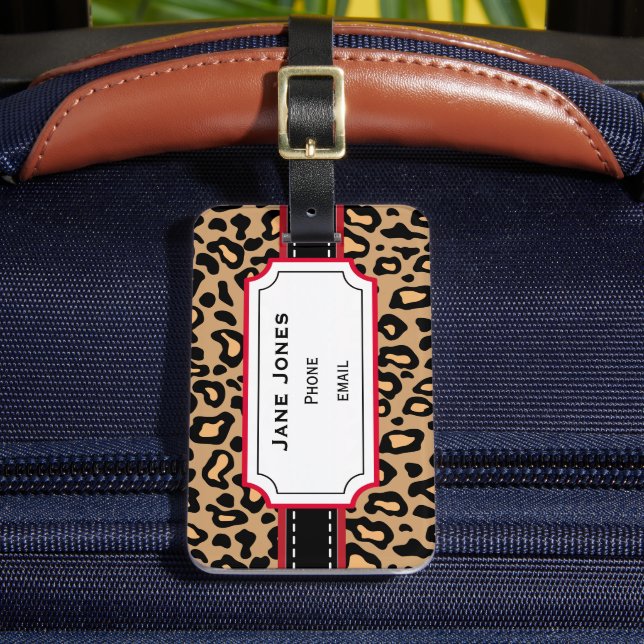 Étiquette À Bagage Étiquette de bagage personnalisée léopard (Insitu Rectoal 2)