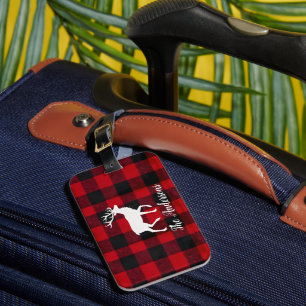 Étiquette À Bagage Étiquette de bagage plaid rouge et renne Cadeau
