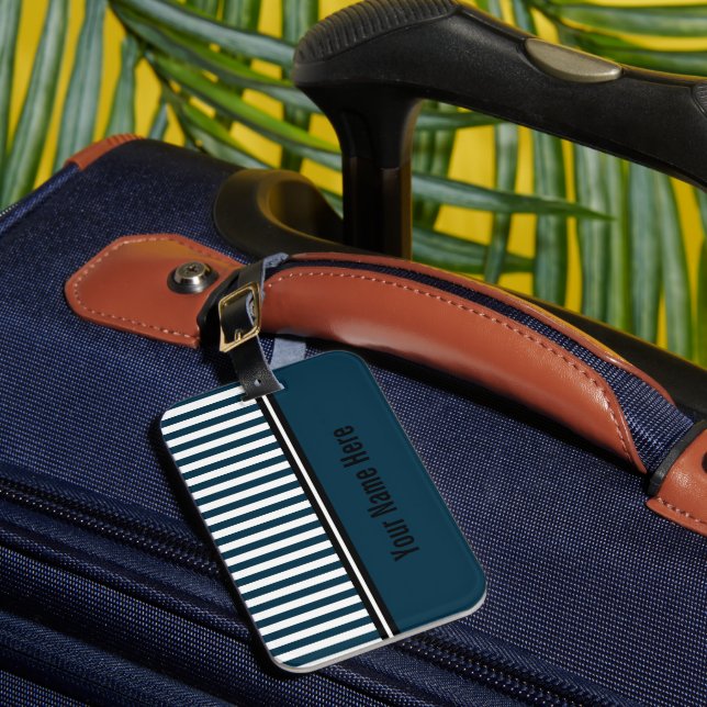 Étiquette À Bagage Étiquette de bagage rayée bleu marine et blanche (Insitu Rectoal 1)