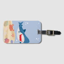 Étiquette de bagage requin bleu