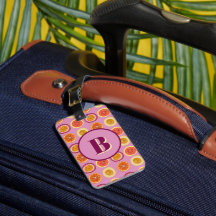 Étiquette de bagage rose aux fruits tropicaux hawa