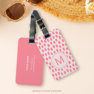 Étiquette À Bagage Étiquette de bagage rose monogrammée chic