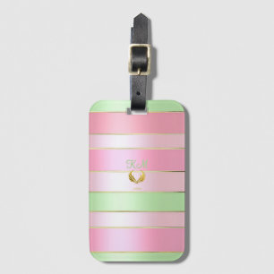 Étiquette À Bagage Étiquette de bagage rose pastel et verte élégante