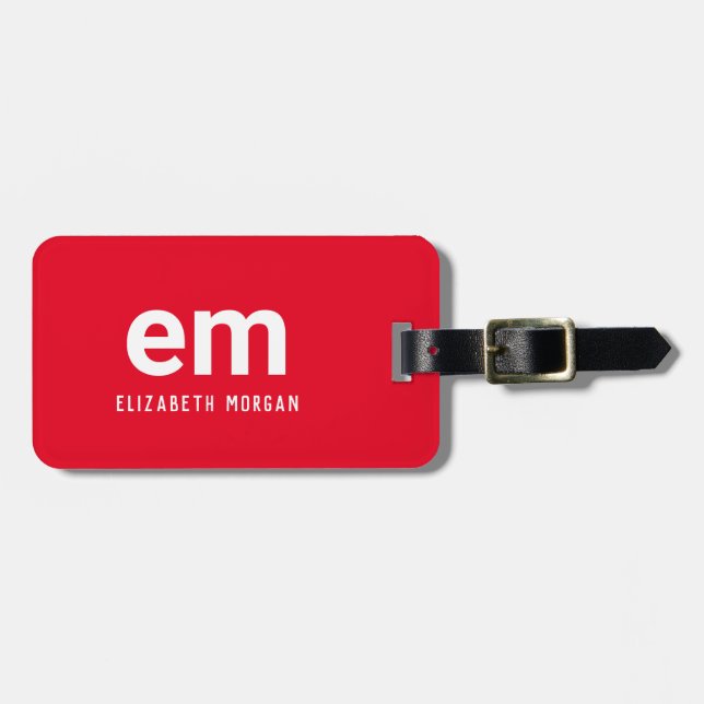Étiquette À Bagage Étiquette de bagage rouge moderne minimale avec mo (Devant horizontal)