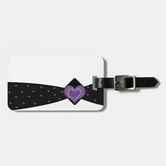 Étiquette À Bagage Étiquette de bagage ruban noir et violet (Devant horizontal)