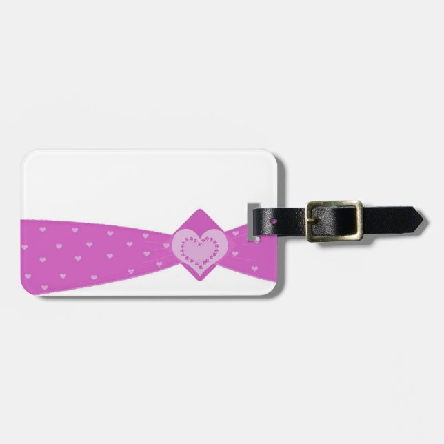 Étiquette À Bagage Étiquette de bagage ruban rose bonbon (Devant horizontal)