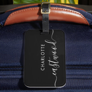 Étiquette À Bagage Étiquette de bagage Script Monogram Noir