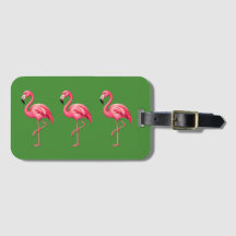 Étiquette de bagage vert tropical flamant rose