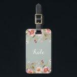 Étiquette À Bagage Étiquette de la couleur d'aquarelle Floral Custom<br><div class="desc">Porte-bagages monogramme sur mesure avec monogramme personnalisé sur un bouquet floral d'aquarelle luxueux à l'avant,  coordonnées modifiables à l'arrière.</div>