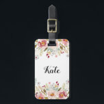 Étiquette À Bagage Étiquette de la couleur d'aquarelle Floral Custom<br><div class="desc">Porte-bagages monogramme sur mesure avec monogramme personnalisé sur un bouquet floral d'aquarelle luxueux à l'avant,  coordonnées modifiables à l'arrière.</div>