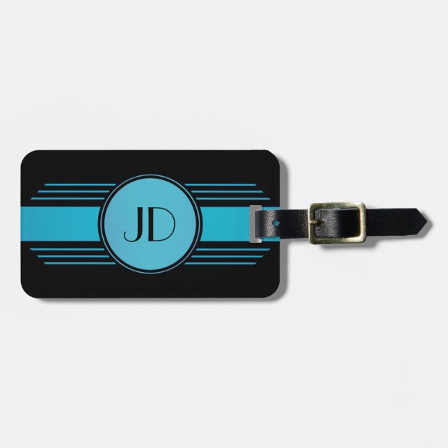 Étiquette À Bagage Étiquette décorée d'un monogramme de bagage d'art (Devant horizontal)