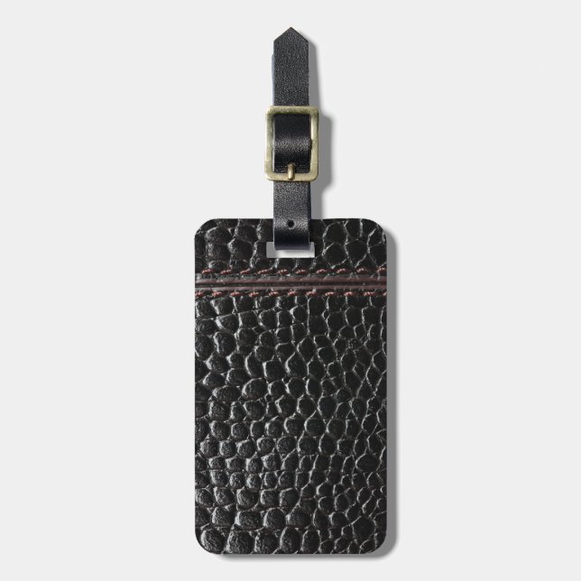 Étiquette À Bagage Étiquette en cuir noire de bagage de texture (Devant Vertical)