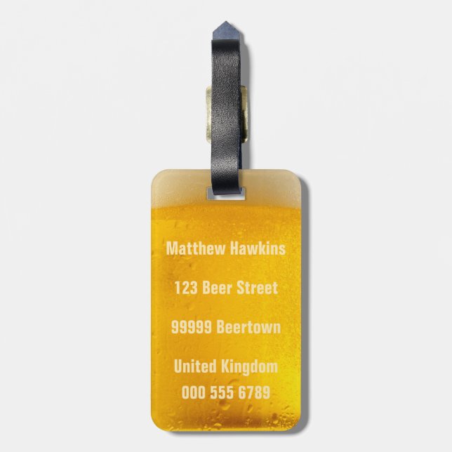 Étiquette À Bagage Étiquette faite sur commande de bagage de BIÈRE (Dos Vertical)