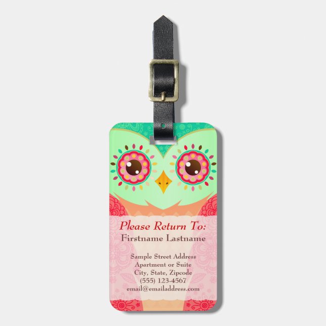 Étiquette À Bagage Étiquette faite sur commande de bagage de hibou (Devant Vertical)