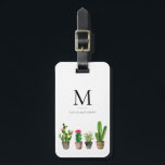 Étiquette À Bagage Étiquette mise en pot de bagage de monogramme de<br><div class="desc">Étiquette lunatique et moderne de bagage comportant le cactus et les succulents assortis d'aquarelle.</div>