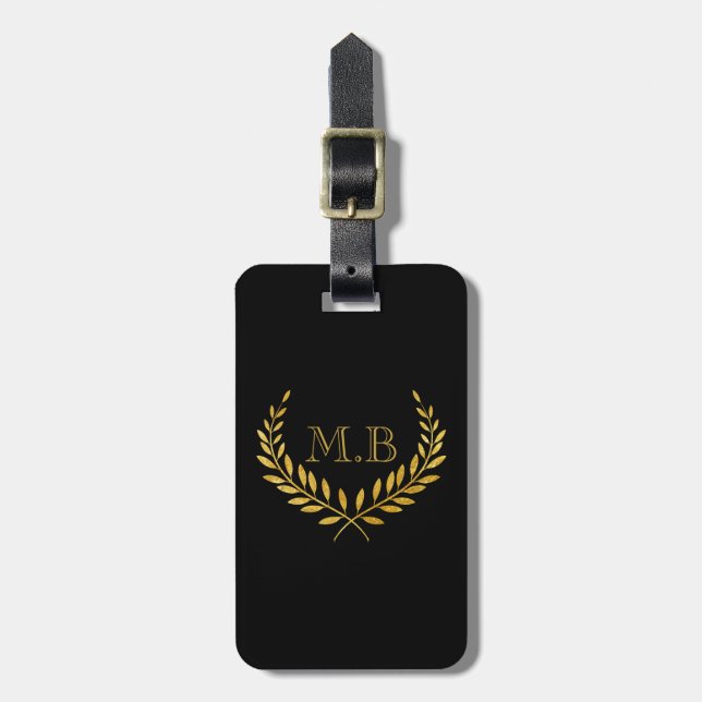 Étiquette À Bagage Étiquette moderne de bagage de monogramme avec le (Devant Vertical)