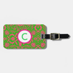 Étiquette À Bagage Étiquette Monogramme rose et vert floral