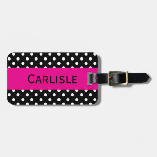 Étiquette À Bagage Étiquette noire et blanche de bagage de pois