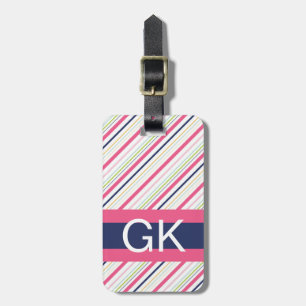 Étiquette À Bagage Étiquette pourpre et rose de bagage de monogramme