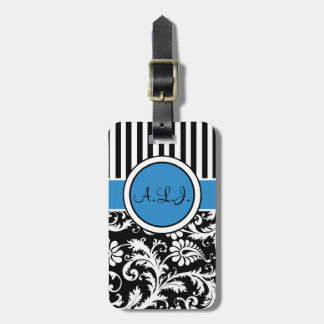 Étiquette À Bagage Étiquette rayée noire, blanche, bleue de bagage de