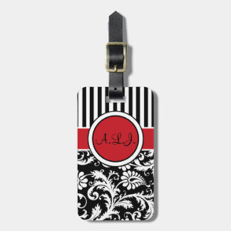 Étiquette À Bagage Étiquette rayée noire, blanche, rouge de bagage de