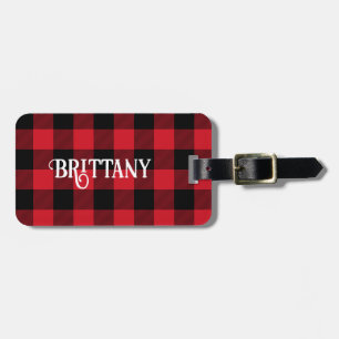 Étiquette À Bagage Étiquette Red Buffalo Plaid Christmas Stocker Nom