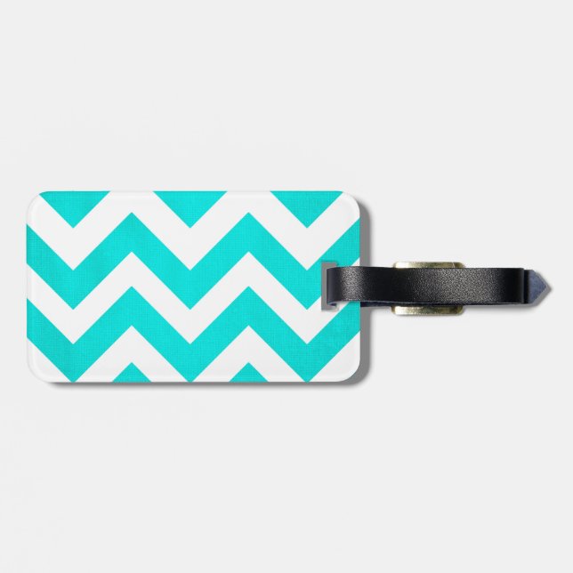 Étiquette À Bagage Étiquette turquoise de bagage de Chevron avec le (Dos horizontal)