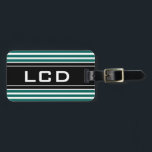 Étiquette À Bagage Étiquettes de bagages de voyage monogramme contemp<br><div class="desc">Marque de voyage monogramme de 3 lettres masculine personnalisée. Design classique en motif rayé noir et vert aqua avec nom monogrammé blanc lettres initiales. i LCD. Elégante idée cadeau pour les hommes. Combinaison de couleurs vives. Bandes horizontales en couleur personnalisée. Étiquette contemporaine moderne pour sacs et valises de classe.</div>