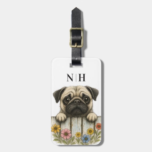 Étiquette À Bagage Étiquettes de bagages Pug (Devant Vertical)