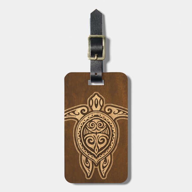 Étiquette À Bagage Étiquettes hawaïennes en bois de bagage de tortue (Devant Vertical)