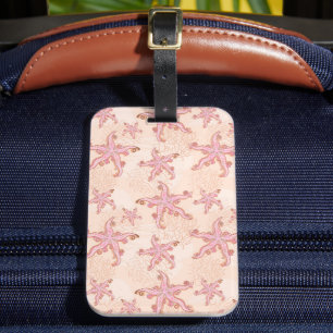 Étiquette À Bagage Étoiles de mer et motif pastel rose corail