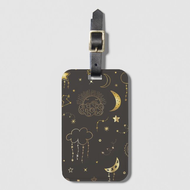 Étiquette À Bagage Étoiles Dorées Célestes, Lune & Constellations (Devant Vertical)