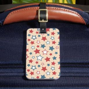 Étiquette À Bagage Étoiles rouges et bleues, 4 juillet, fond beige