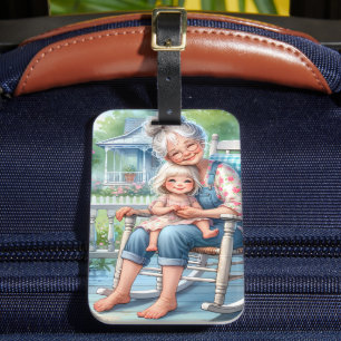 Étiquette À Bagage Étreinte de grand-mère et petite-fille sur la véra