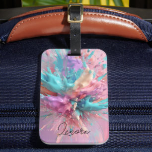 Étiquette À Bagage Explosion Peinture Abstraite rose Turquoise Lilac