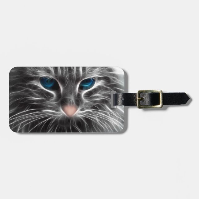Étiquette À Bagage Face de chat bleu magnifique (Devant horizontal)