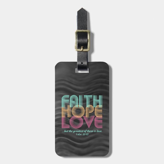 Étiquette À Bagage Faith Hope Love Christian Bible Verse Retro (Devant Vertical)