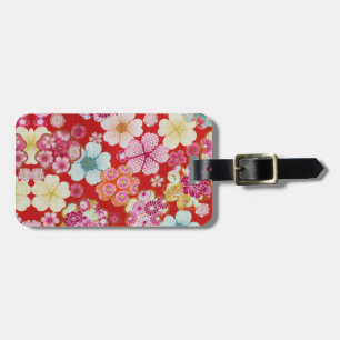 Étiquette À Bagage Falln Crimson Floral Chirimen