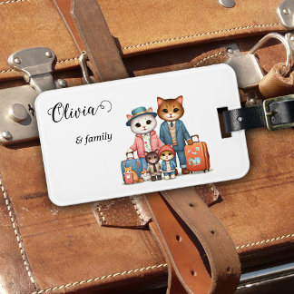 Étiquette À Bagage Famille de chats mignons