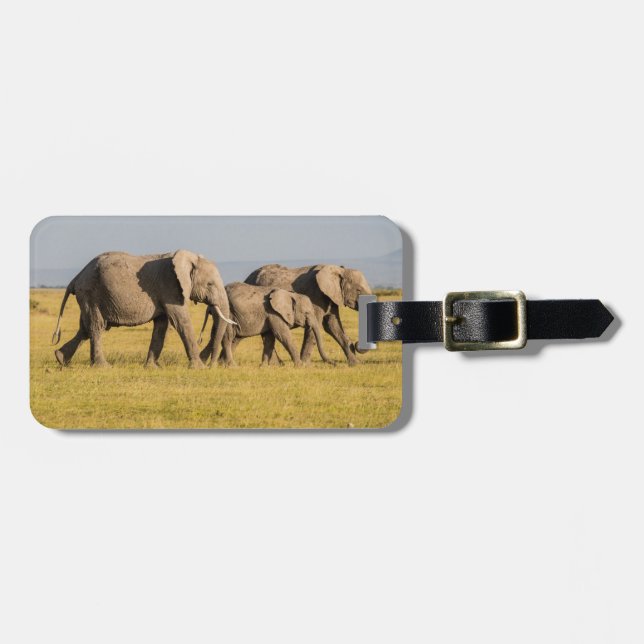 Étiquette À Bagage Famille d'éléphants en marche (Devant horizontal)