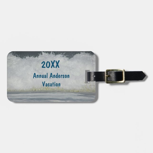 Étiquette À Bagage Famille Plage Vacances Océan Photo Réunion d'été (Devant horizontal)
