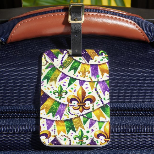 ÉTIQUETTE À BAGAGE FANIONS MARDI GRAS VERT VIOLET OR (Insitu Rectoal 2)
