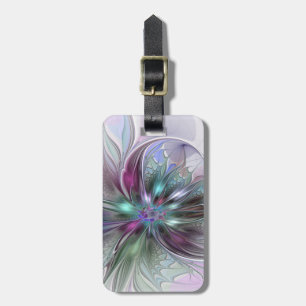 Étiquette À Bagage Fantaisie Abstraite Moderne Fleur Fractale Colorée